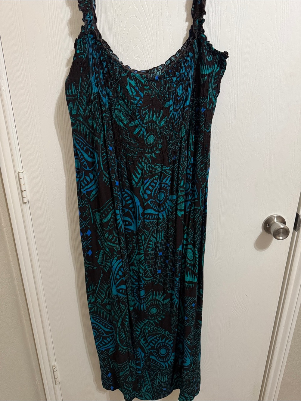 Karin Stevens Summer Maxi Dress Ruffled Straps Aztec Print Flowy Womens 14 Light